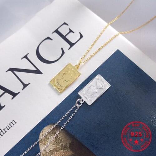 Factory Price 100% 925 Silver Fashion Concise Delicate Empress Elizabeth Square Pendant Necklace Fine Jewelry for Female