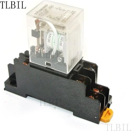 1Set/Lot Coil Power Relay 12V DC Miniature Relay DPDT 8 Pins 10A 240VAC LY2 JQX-13F With PTF08A Socket Base