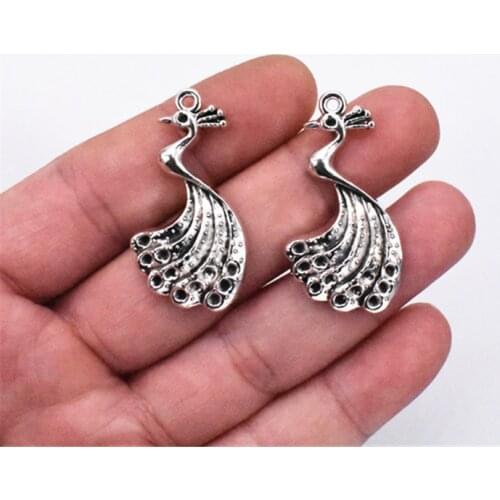 5pcs 37x20mm Antique Silver Plated Peacock Charm Making DIY Handmade Jewelry