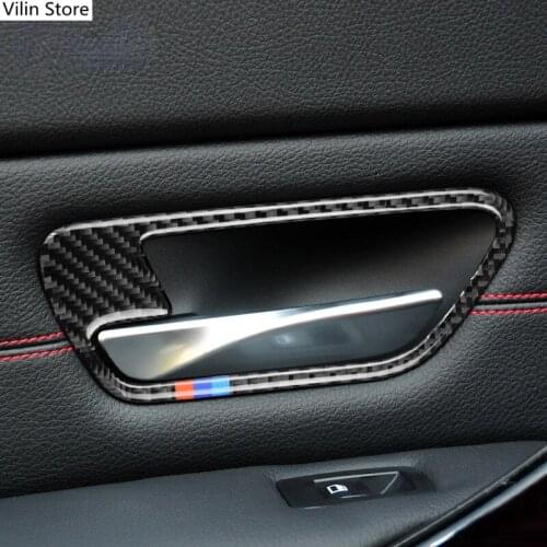 Airspeed 2PCS Carbon Fiber Car Interior Door Handle Cover Trim Door Bowl Stickers for BMW M4 F82 Accessories Car-styling