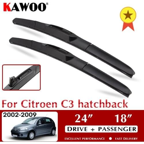 KAWOO Wiper Car Wiper Blades For Citroen C3 hatchback 2002-2009 Windshield Windscreen Front Window Accessories 24"+18" LHD RHD