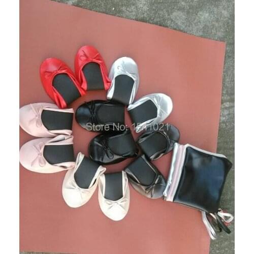 Free shipping! Best discount ladies full solid color foldable shoes with pu bag packing
