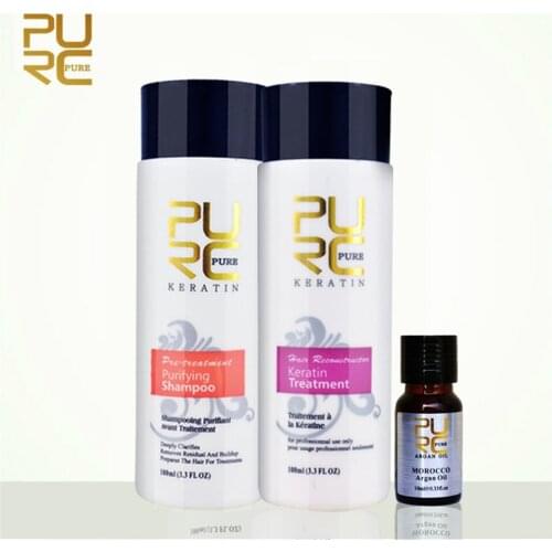 PURC 100ml Brazilian Keratin Hair Straightening Treatment 100ml Purifying Shampoo 10ml Marocco Argan Oil Hair Care Set 3Pcs/lot