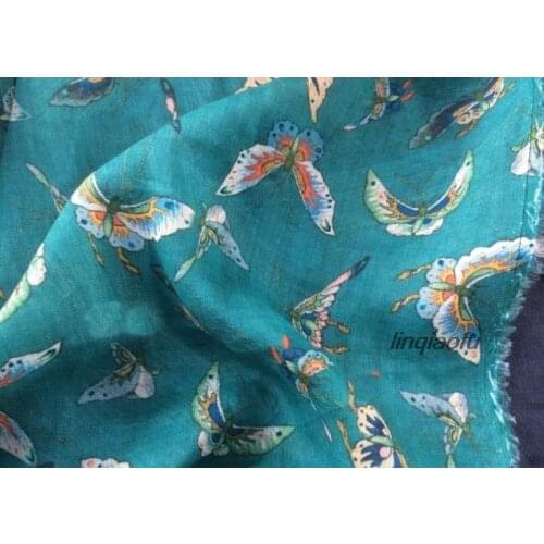 Brand ramie printed robe fabric dress shirt digital inkjet clothing fabric High-end linen fabric