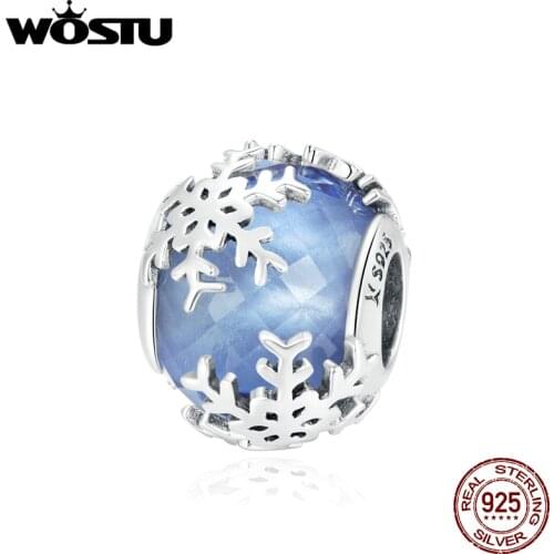 WOSTU 2020 Sterling Silver 925 Crystal Snowflake Beads for Women Making Charm fit Original Bracelet DIY Beads Bijoux DXC1666
