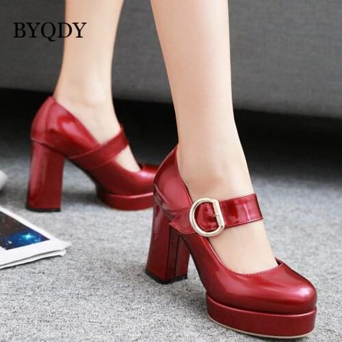 BYQDY 2021 Fashion Office Lady Women Mary Jane Shoes Thick Heels Round Toe Buckle Strap Platform Pumps Party Wedding Shoes Props