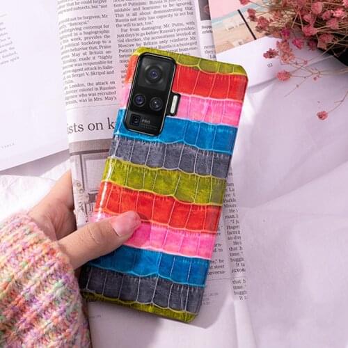 Genuine Leather Phone Case For VIVO X50 X30 X27 Pro X23 Nex 3 iQOO Luxury Natural Cowhide Back Cover Painted Texture Funda Capa
