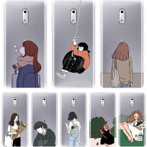 TPU Phone Case For Nokia 7 Plus X6 Soft Silicone Cartoon Girl Japan Aesthetic Kawaii Cute Back Cover For Nokia 8 6 5 3 2 1