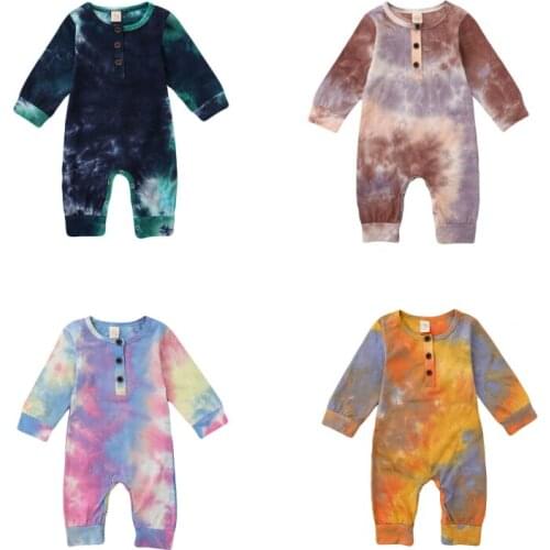 Babys Autumn Clothing Boy Girl Buttons Romper Jumpsuits pants Long Sleeve Tie Dye Print Cute Casual Cotton Costume Clothes 2020