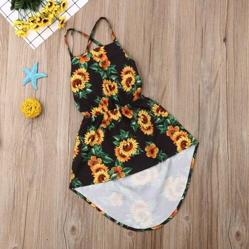 Kids Baby Girl Summer Dress Backless Sunflower Print Party Pageant Dress Sundress 1-6Y