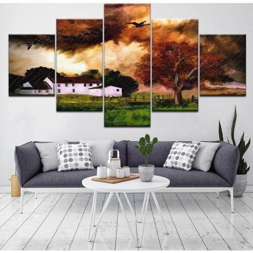 Wild goose flying in the rain 5 Piece HD Wallpapers Art Canvas Print modern Poster Modular art painting Living Room Home Decor