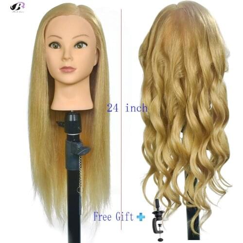 40% human hair training head 24'' real hair mannequin head hairstyles Female Mannequin Hairdressing Styling Training Head
