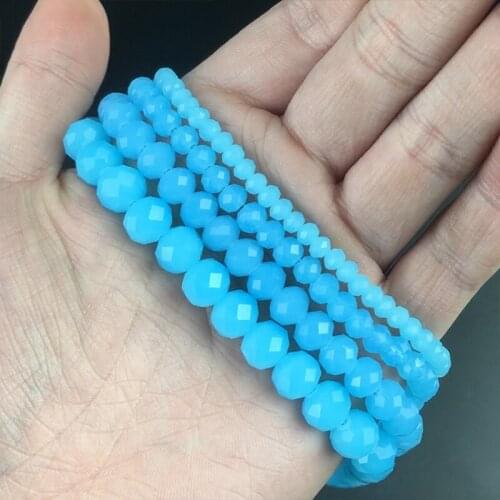 Faceted Solid Blue Glass Crystal Rondelle Beads Loose Spacer Bead For Jewelry Making DIY Bracelet Earrings 15'' 4/6/8/10/12/14mm