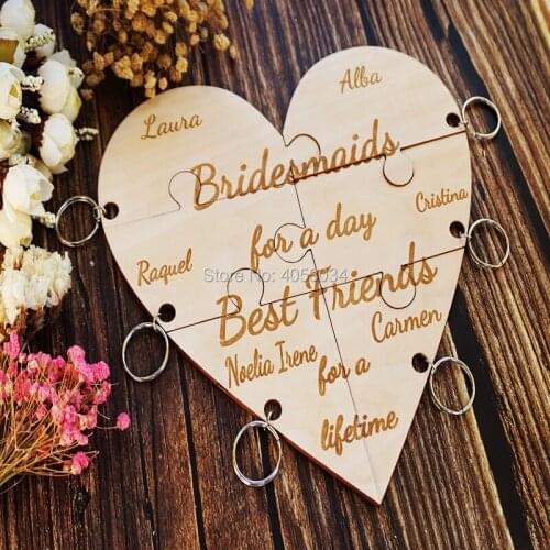 Personalised Jigsaw Heart Keyring Set - Hen Party Bridesmaid Gift Lot