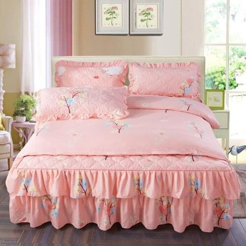 4Pcs Cotton Quilted quilting luxury bedding sets queen king size duvet cover set bed skirt set pillowcase bedclothes