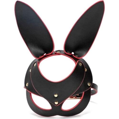 Leather Bunny Girl Head Harness Cosplay Headgear Mask Hood Fetish SM Bondage Slave Restraint Adult Sex Toys for Women Couples