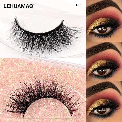 LEHUAMAO Makeup 5D Mink Lashes 100% Luxury False Eyelashes Wispy Cross natural Mink Lashes Volume Reusable up to 25+ times L36