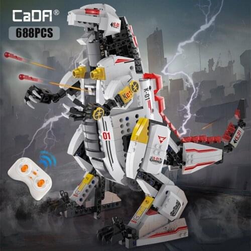 Cada Electric Remote Control King of Monsters Building Blocks Technics RC dinosaur Mechanical Bricks Model Educational Toys