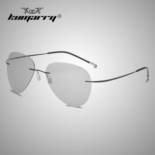 KUMARRY Vintage Rimless Polarized Photochromic Sunglasses Men Casual Lightweight Titanium Drivers Fishing Glasses UV400 KTM035