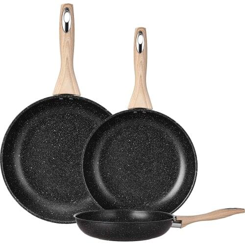 3Pcs Frying Pan Set Nonstick Skillet Thick 410 Stainless Steel with Induction Heat Resistant Bakelite Handle 8/10/12 Inches