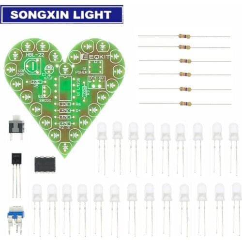 SX DIY Kit Heart Shape Breathing Lamp Kit Breathing LED Suite Red White Blue Green Electronic Production for Learning laboratory