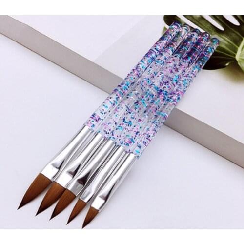 5Pcs Nail Art Brush Tools Set Crystal Handle Acrylic UV Gel Glitter Drawing Painting Brushes Carving Flower Pens Nails Art Tools