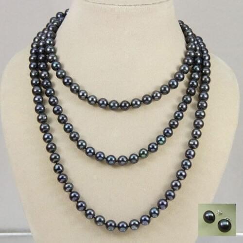 NATURAL 7-8 MM PEARL NECKLACE EARRING AA Long 50 Inches