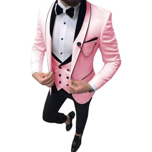 2021 New Arrival Pink Men Suit With Pant Formal Groom Suits Slim Fit 3 Piece Tuxedo Terno Masculino Wedding Suit For Men