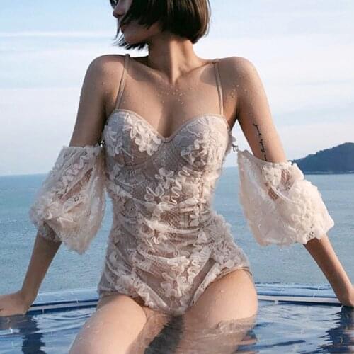 NEW Females Retro V Neck Swimsuit High Waist with Steel Gather Pallets for Vacation