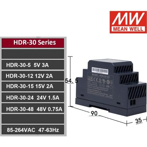Original Mean Well HDR-30-12 DC 12V 2A HDR-30-24 24V meanwell Ultra Slim DIN Rail Power Supply HDR-30 5V 12V 15V 24V 48V
