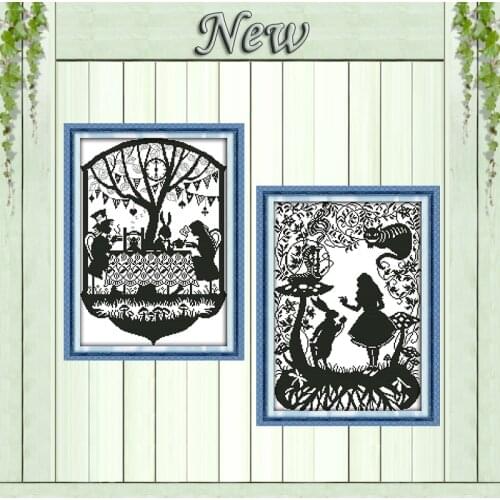 Drink coffee Fairy tales rabbit lovers painting Counted Print on canvas DMC 11CT 14CT Cross Stitch kits Needlework Set embroider