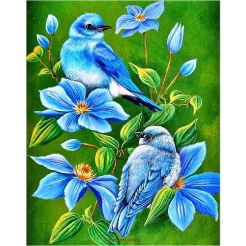 Counted Cross Stitch Kits Needlework Embroidery - 14 ct Aida DMC Color DIY Arts Handmade Home Decor - Blue Birds Blue Flowers
