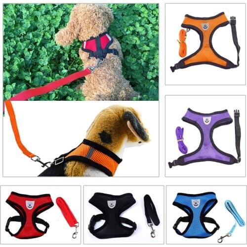 Mesh Pet Harness Leash Set Adjustable Dog Vest Harness Nylon Pet Chest Strap Puppy Cat Leash Collar For Chihuahua Bulldog Cat