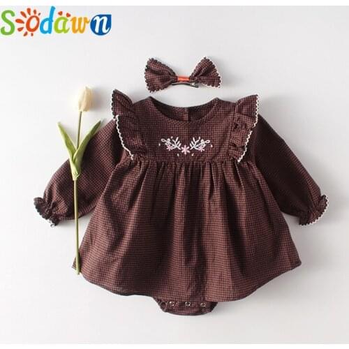 Sodawn Girls Clothes Baby Girl Jumpsuit Triangle Jumpsuit Spring Dress Baby Baby Dress Plaid Long Sleeve Triangle Dress