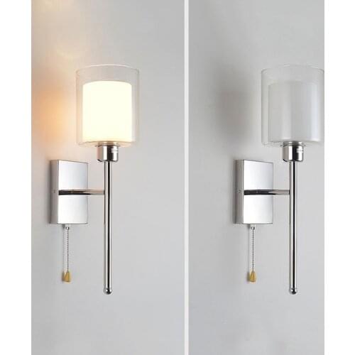 Modern art deco wall light with pull chain switch, america style chrome finish bedside wall lamp,industrial nordic sconces WF