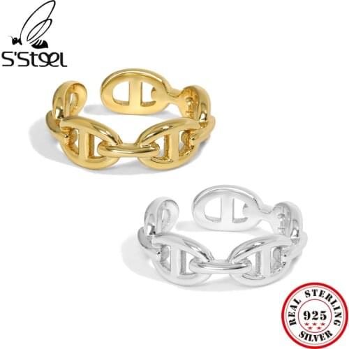 SSTEEL Designer Rings Sterling Silver 925 Pig Nose Chain Minimalist Gold Adjustable Ring 2021 Trend For Women Fine Jewellery