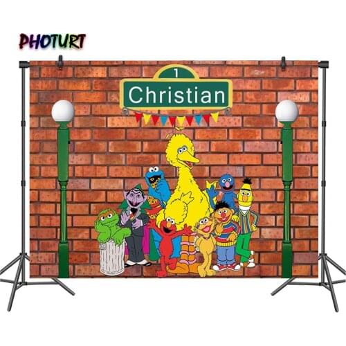 PHOTURT Sesame Street Backdrops Kids Birthday Background Elmo Cookie Monster Brick Wall Polyester Vinyl Photo Photography Prop