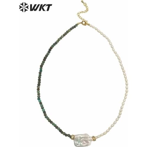 WT-JN132 Women fashion Elegant natural stone beads pearl necklace 4mm square chocker strand necklace in 16 inch