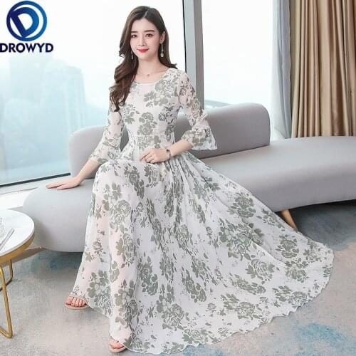 Women Long Floral chiffon Dresses Summer 2021 Runway Elegant Vintage Boho Korean Retro Fairy Casual Vacation Party Vestidos New