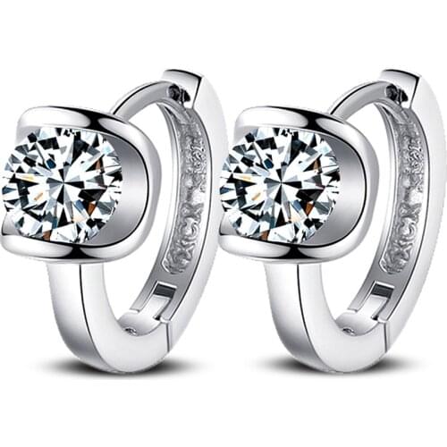 100% silver color jewelry Buckle earrings high-grade zircon Girl Pendientes Plata Brincos Button Earrings for women