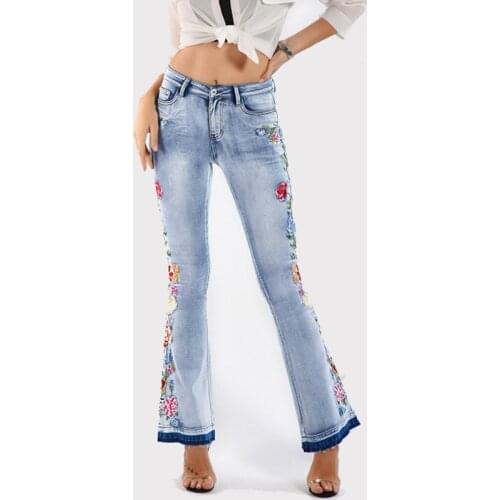 Embroidery Jeans Woman Skinny Flare Pants Denim Ladies Casual Jeans Plus Size 4XL Vintage Designer 2020 Autumn