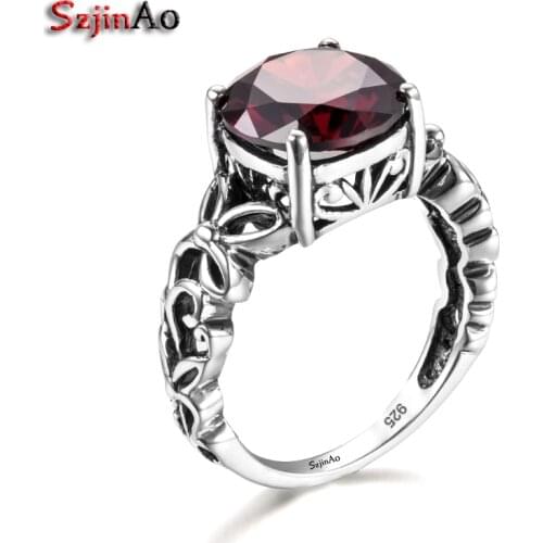 Szjiano Retro Silver Rings for Women Unique Red Enamel Ring Gothic Style Pure 925 Sterling Silver Female Ring Tribal Decoration