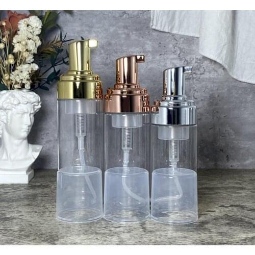 100ML/120ML/150ML/200ML clear plastic PET bottle gold silver foaming facial MOUSSE cleanser hand cleaning skin care packing