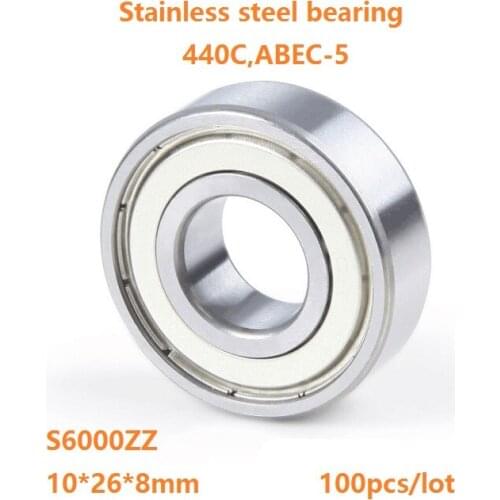 100pcs/lot S6000ZZ 10x26x8mm ABEC-5 Stainless steel bearing Deep Groove Ball bearing Double metal shielded cover S6000 ZZ 6000ZZ