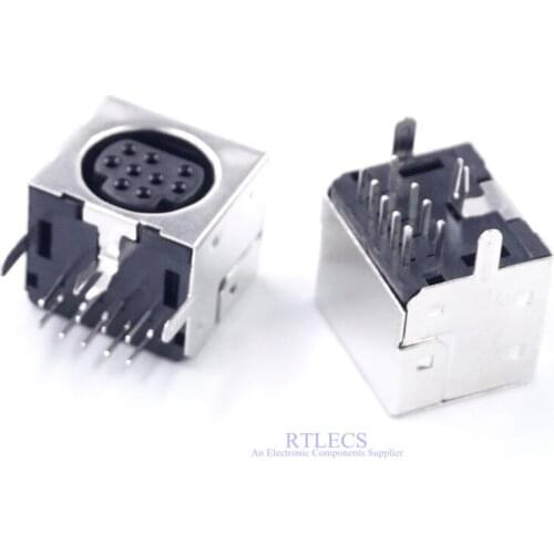 100pcs Mini Din 9 Pin Female S Jack Video Sockets Connector shield Right Angle DIP Mini Circular DIN Receptacle Socket PCB Mount