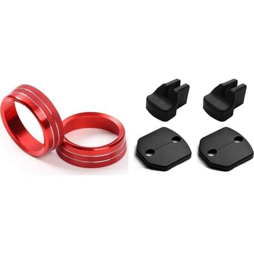 2 Set Car Accessories: 1 Set Center Console Volume Knob Cover & 1 Set Door Lock Arm Protector Cover Stopper Buckle Cap