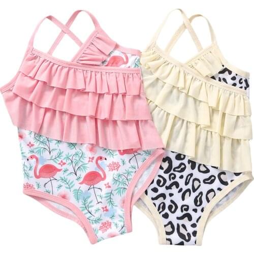 2021-05-07 Lioraitiin 1-6Y Toddler Girl’s Casual Suspender Swimsuit Fashion Leopard/Flamingo Printed Triangle Swimsuit