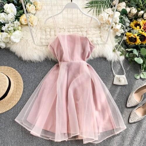 2021 Summer Womens Dress Korean Sexy Solid Color Mesh Sling Strapless Dress New Waist Female Short Dresses HH170
