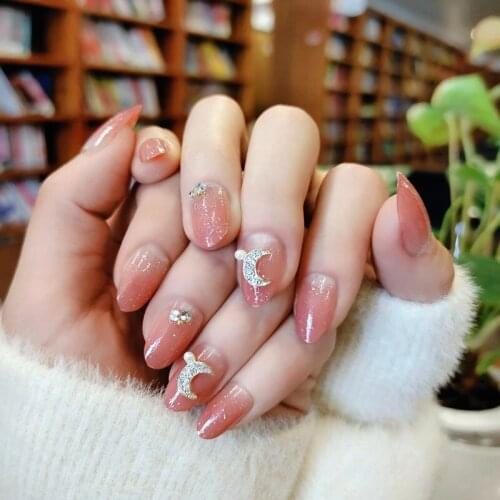 24pcs Pink Wear Short Paragraph Fashion Manicure Patch False Nails Save Time Wearable Jelly Nail Patch Natural Full Cover