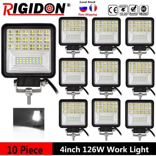 RIGIDON 4inch 126W Flood Spot Beam Combo Led Work Light for Off road Truck SUV ATV 4WD Tractor Excavator Fog Light